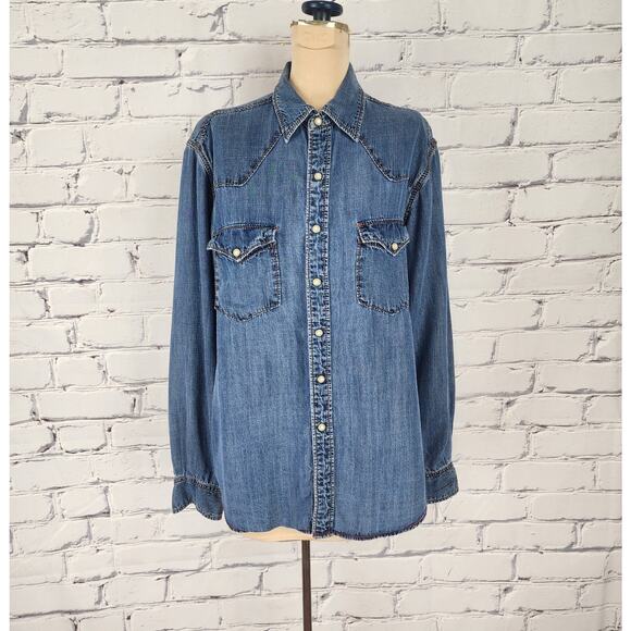 Ryan michael Tops - Ryan Michael Shirt Womens M Denim snap button-up Western Cowgirlcore outdoors